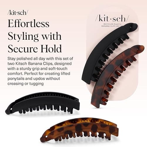 Kitsch Banana Clip – Retro 80’s Style Hair Clips for Women, Secure & Durable No Crease Banana Clips for Styling, Ponytails & Updos | Ideal Gifts for Women – Black & Tort, 2pc Set thumbnail 2