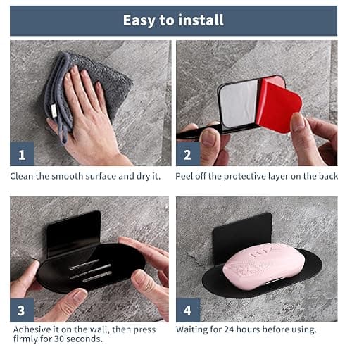 Rise age Soap Holders for Shower, Adhesive Shower Soap Holder, Stainless Steel Black Soap Bar Holder, No Drilled Soap Dishes for Wall, Bathroom, Kitchen Sink (Matte Black 2 Pcs) thumbnail 7