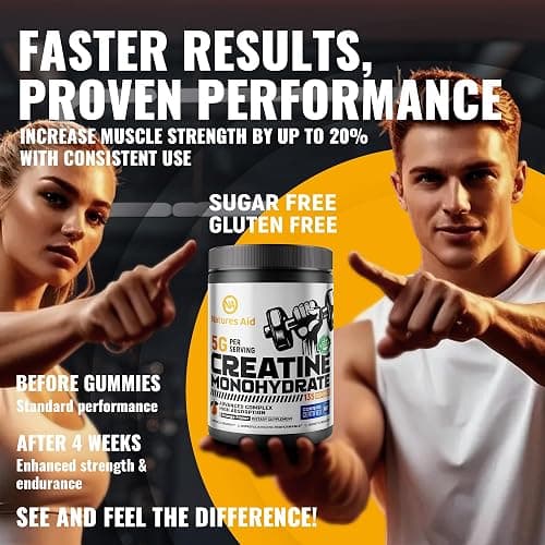 Natures Aid Creatine Monohydrate Gummies (5g) – Pre-Workout Energy & Muscle Growth Support for Men & Women | Orange Electrolyte Gummies (135 Count) thumbnail 8