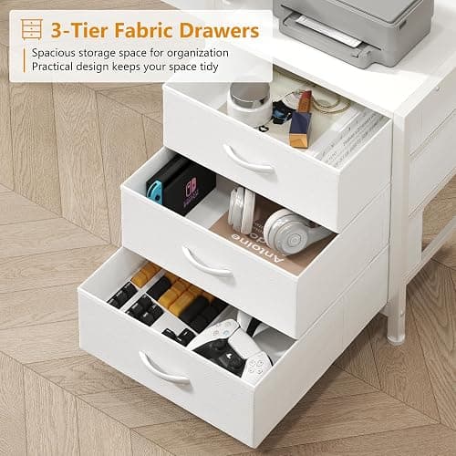 YOMILUVE Reversible Computer Desk with Hutch, Home Office Desk with Drawers and Bookshelf, 52'' Study Writing Desk with Storage Shelves for Bedroom Home Office, White thumbnail 6