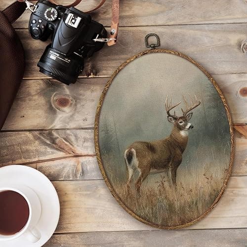 fZSZSD Rustic Farmhouse Deer Oval Wall Art Decor, Vintage Country Deer Oval Framed Canvas Art Prints, Moody Cottagecore Wild Animal Wall Hanging Decor for Home Bedroom Living Room, 8.5x11.5 Inch thumbnail 2