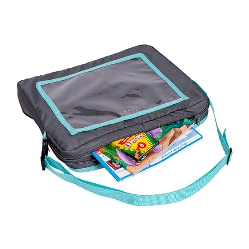 J.L. Childress 3-IN-1 Kids Travel Tray & Tablet Holder - Car Seat Lap Tray Desk for Toddlers, Road Trip Essentials, Car Seat Activity Table, Travel Accessories - Grey/Teal thumbnail 10