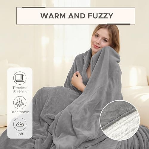 Electric Heated Blanket Full Size 72"x84" - 4 Heat Settings, 10H Auto Shut Off, Soft Coral Fleece & Sherpa Fabric, Machine Washable, Light Gray thumbnail 5