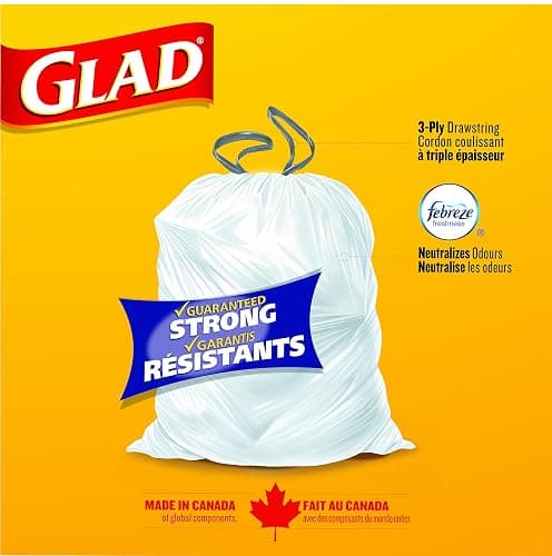 Glad White Garbage Bags - Tall 45 Litres - ForceFlex, Drawstring, with Febreze Fresh Clean Scent, 50 Trash Bags, Made in Canada of Global Components thumbnail 3
