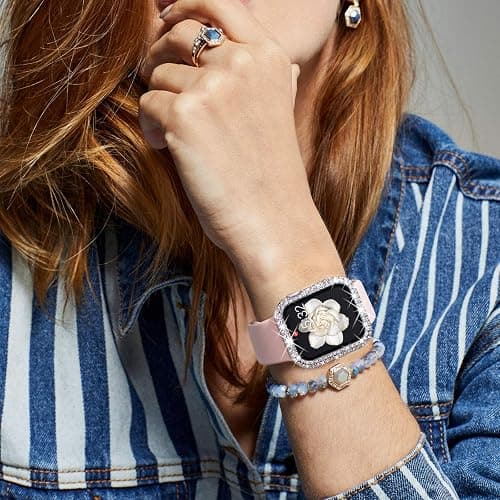 KADES Bling Case for Apple Watch 40mm with Built-in Screen Protector, Sparkling Rhinestone Protective Cover Compatible with Apple Watch Series SE3 SE2 6 5 4 SE (40mm, Silver) thumbnail 5