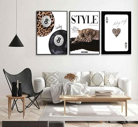 Trendy Leopard Set of 3 Canvas Wall Art Preppy Room Aesthetic Cheetah Cheetah posters Prints Funky Lucky 8 Ball Wall Decor Pictures for Girls Bedroom Apartment Dorm Unframed Decoration thumbnail 3