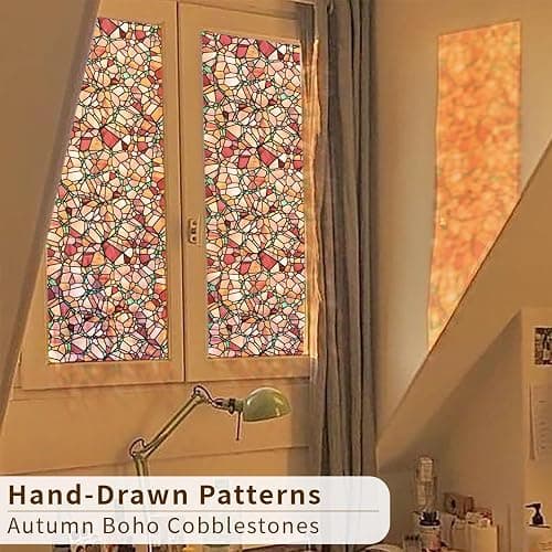 ChicSkin handgezeichnet Fensterfolie bunt Herbst Pop Kieselsteine 43X287CM | Original folie für fenster,Statische fensterfolie Wohnzimmer Schlafzimmer Küche Büro buntglas fensterfolie Fensterdekoration thumbnail 5