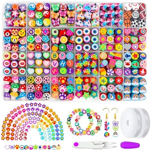 JOICEE 480PCS Fruit Flower Polymer Clay Beads, 24 Style Cute Heart Mushroom Clay Beads Charms for Jewelry Necklace Earring Making, DIY Bracelet Making Kit Accessories for Women Girls - Image 1