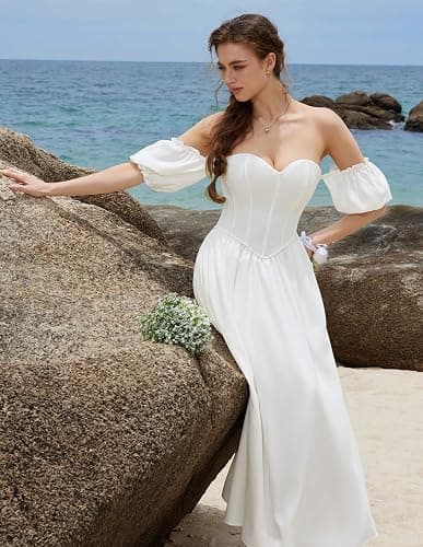 Scarlet Darkness Women Off Shoulder Corset Dress Sweetheart Fishboned Puff Sleeve Renaissance Dress thumbnail 7