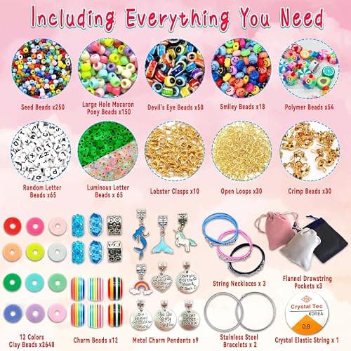 leitait Girls Toys Bracelet Making Kit -3400pcs Charm Jewelry Making Kit Supplies,Unicorn/Mermaid Crafts Birthday Christmas Gifts for Girls Ages 5 6 7 8 9 10 11 12 Years Old thumbnail 4