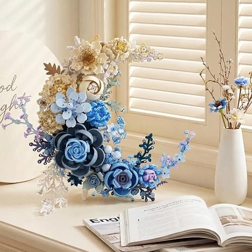 Loyratche Blue Moon Flower Building Set, Botanicals Wall Art Decor | Botanical Collection Artificial Flowers Building Block Kit Compatible with Lego for Adults Home Décor Wall Art Decoration thumbnail 6