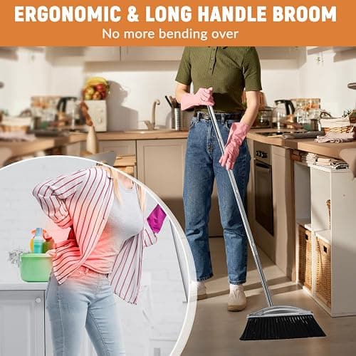 VOOWO Broom with Dustpan Combo Set, 46" Stainless Steel Broom and Dustpan Set for Home, Heavy Duty Dust Pan with Long Handle, Broom for Sweeping Indoor and Outdoor, Kitchen Broom and Dust Pan (Black) thumbnail 5