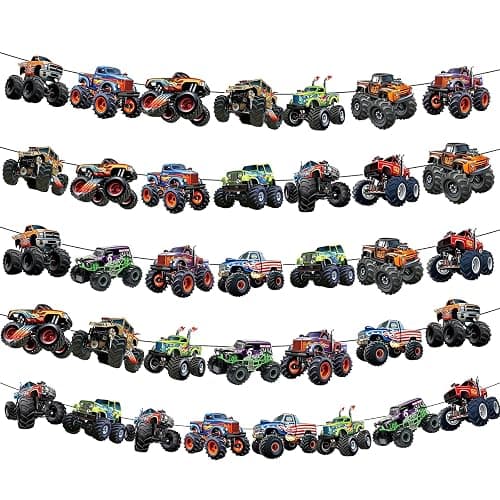 Monster Truck Happy Birthday Banner Truck Car Birthday Decorations Racing Theme Party Decorations Party Decoration Supplies Suitable for Boys Girls Baby Children Decoration - Image 1