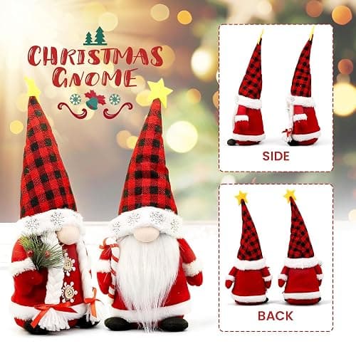 Lovinland Christmas Gnomes Plush Couple with Red Buffalo Check - Xmas Gnomes Elf Tomte Ornaments Doll - Christmas Decorations - Xmas Decorations for Home, Indoor, Office thumbnail 5