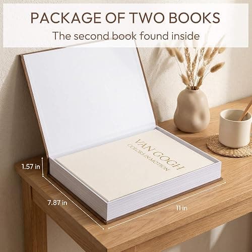 MAOBUYOU Decorative Storage Books Set of 2, Linen Cover, Gold Letters, Beige and Brown thumbnail 2