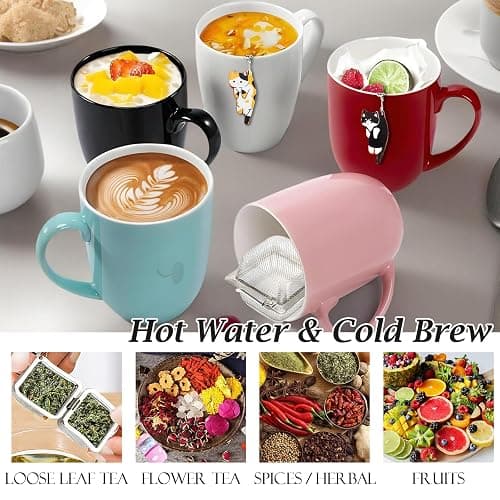 PUSCOBSY Cat Tea Infuser Set, 2 PCS Cubic Tea Diffusers for Loose Tea, Stainless Steel Tea Ball with Cute Charm Pendant, Reusable Tea Steeper for Tea Extraction and Cold Brewing, Black & Orange Cat thumbnail 6