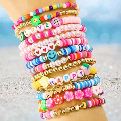 Behrooci Friendship Bracelets Boho Stackable Bracelets for Women Surfer Heishi Clay Bead Bracelets Stretch Preppy Bracelets Colorful Boho Bracelets for Women thumbnail 2