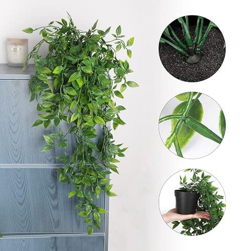 Whonline Fake Hanging Plants, Artificial Small Potted Plants for Indoor Outdoor Aesthetic Office Living Room Shelf Decor (1 Pack) thumbnail 7