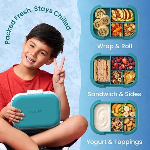 Bentgo Chill Kids Leakproof Lunch Box - 4-Compartment Bento Box with Built-In Ice Pack, 3.3 Cup Capacity, BPA-Free, Microwave & Dishwasher Safe Tray, Ages 3–7 (Truly Teal) thumbnail 5