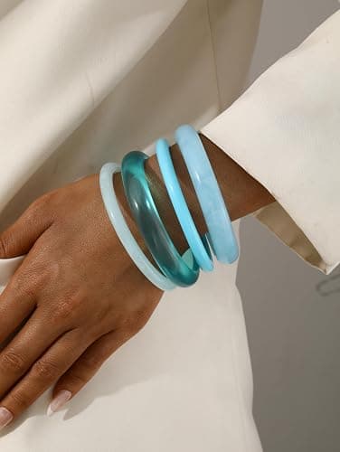 ÌF ME Acrylic Bangles Bracelets for Women, Irregular Acrylic Resin Chunky Bracelets Geometric Fashions Thick Statement bangle Set thumbnail 3
