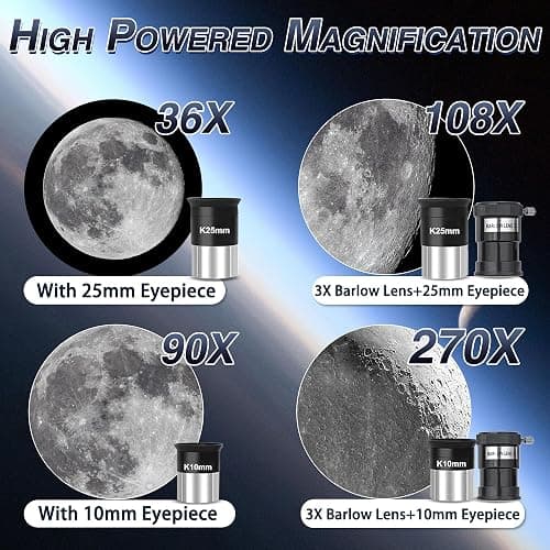 Hawkko 90mm Aperture 900mm Telescope for Adults High Powered | Multi-Coated Professional Refractor Telescope for Astronomy Beginners (36X-270X) with AZ Mount, Carry Bag, Phone Adapter thumbnail 3