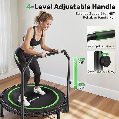 BCAN 40"/48" Mini Rebounder Trampoline for Adults with Bar, 450/550LBS Fitness Trampoline with Bungees, Adjustable Handle, Stable & Quiet, Indoor Outdoor, Whole-Body Workout & Relaxation at Home thumbnail 4