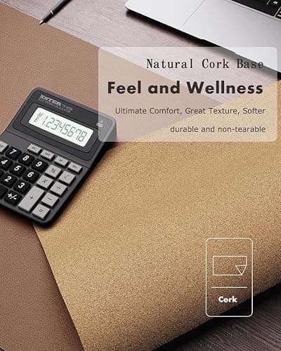 YSAGi Double-Sided Desk Pad, 35.4"x17"Leather Desk Mat, Eco Cork Desk Pad Protector,Large Mouse Pad,Waterproof Desk Blotter for Office/Home(Coffee) thumbnail 3