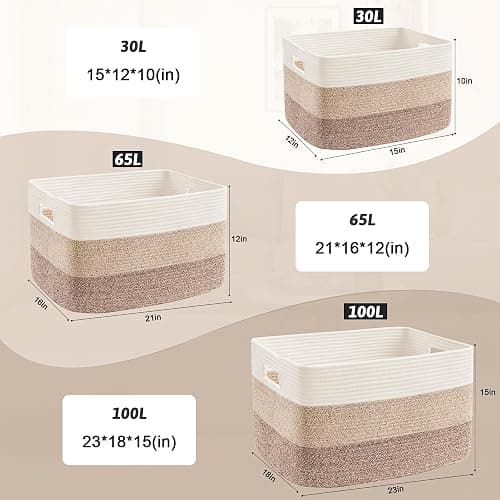 Artfeel Blanket Basket,Rectangle Woven Baskets for Storage,65L Laundry Basket for Decorative Nursery Blanket,Toys,Dirty Clothes and Magazine in Shelves,Baby Room,and Living Room thumbnail 2
