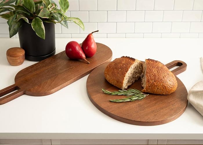 Kate and Laurel Staven Transitional Two-Piece Serving Boards Set, 7 x 22 and 14 x 18, Walnut Brown, Modern Food-Safe Charcuterie Boards from Solid Mango Wood for Use as Kitchen Countertop Décor thumbnail 4