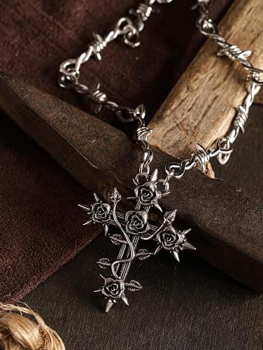 HAQUIL Gothic Barbed Wired Chain Goth Pendant Necklace, Halloween Gothic Punk Grunge Jewelry Gift for Women thumbnail 3