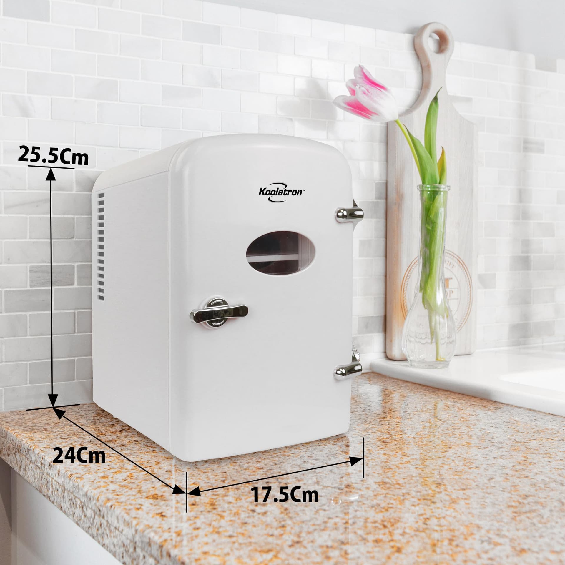 Koolatron Retro Mini Portable Fridge, 4L Compact Refrigerator for Skincare, Beauty Serum, Face Mask, Personal Cooler, Includes 12V and AC Cords, Desktop Accessory for Home Office Dorm Travel, White thumbnail 6
