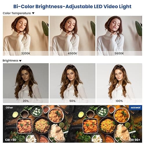 NEEWER 2 Pack Bi Color 660 LED Video Light and Stand Kit: (2) 3200-5600K CRI 96+ Dimmable Light with U Bracket and Barndoor, (2) 75 inches Light Stand for Studio Photography, Video Recording (Black) thumbnail 6