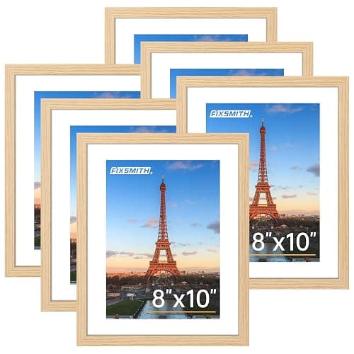 FIXSMITH 8x10 Picture Frame Bulk-6 Pack, Photo Frame with HD Plexiglass, Display Pictures 5x7 with Mat or 8x10 Without Mat, Natural Picture Frames Collage Wall Decor, Wall & Tabletop Picture Frames - Image 1