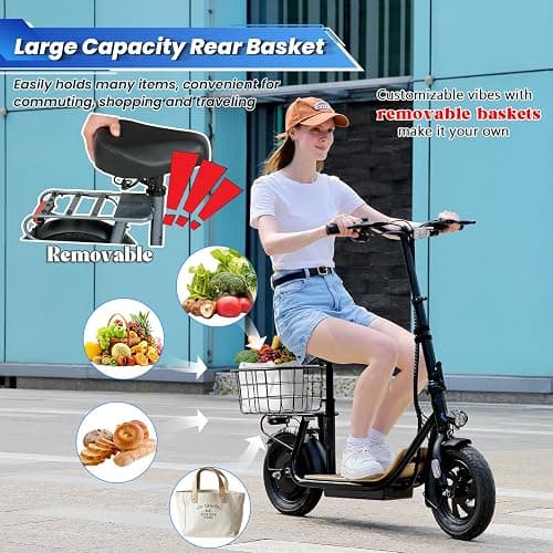 Caroma Peak 1200W/800W Electric Scooter with Seat, 30 Miles Max Range, Electric Scooter Adults, Up to 20MPH Foldable Escooter with Kid Seat,Key Start Adjustable E-Scooter thumbnail 3
