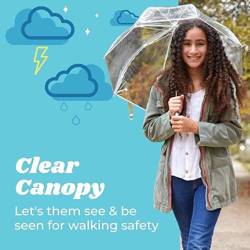 totes Kids Clear Bubble Umbrella with Dome Canopy, Lightweight Design, Wind and Rain Protection Umbrella, Rainbow, Kids - 38" Canopy thumbnail 4