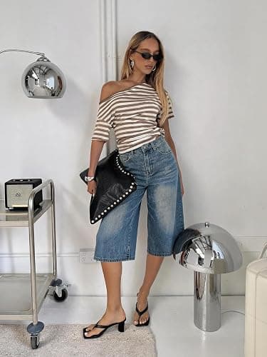 EMMIOL Machine Wash Y2K Jorts Women Wide Leg Baggy Long Jean Shorts Loose Fit Grunge Bermuda Denim Shorts thumbnail 6