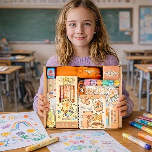 Zadoreck Cute Capybara Stationery Gift Set for Kids,30 Piece Animal Theme School Supplies Kit with Pencil Case,Notebook & Stickers,Practical and Fun for Birthday,Easter& Festivals Gift Girls Boys thumbnail 2