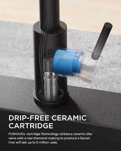 FORIOUS Kitchen Faucet with Pull Down Sprayer, Stainless Steel, Matte Black | 3-Mode Sprayer, Classic Bar Sink Faucet with Deck Plate, High Arc Single Handle, Suitable for Farmhouse Laundry Rv Camper thumbnail 6