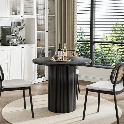 35.4" Round Wood Dining Table Fluted Kitchen Table Circle Dining Tables Modern Pedestal Tables Circular for 2-4 People, for Leisure, Coffee, Kitchen, Dining Room, φ35.4" x 29.9"H, Black thumbnail 3
