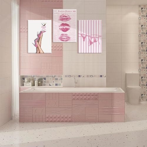 3Pcs Trendy Coquette Wall Art Pink Lips Bikini & Bow Heels Wall Decor Pictures Vintage Martini Newspapaer Canvas Posters Prints for Y2K Girly Room Dorm Apartment Preppy Aesthetic Decor 16x24in thumbnail 5