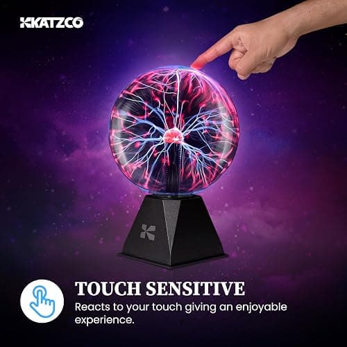 Katzco 7 Inch Plasma Ball Lamp - Touch and Sound Sensitive Electric Globe with Lightning Effects - Plug-in Energy Ball for Parties, Room Decor, and STEM Learning - Static Electricity Sphere for Kids thumbnail 4
