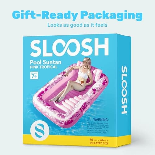 SLOOSH Inflatable Tanning Pool Lounger Float, 70" x 46" Pool Floats Adult with Pillow, 4 in 1 Suntan Tub Raft Floatie,Sunbathing Bed Lounge for Water Blow Up Kids Ball Pit Party Gifts, L-Hot Pink thumbnail 9