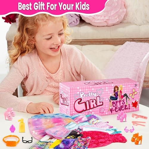 110 Pcs Doll Clothes and Accessories Dress up Toys for Girls with Wedding Dresses, Casual Dresses, Casual Jumpsuit, Swimsuits Bikini, Glasses, Shoes, Hangers, Doll Clothes Toys for Girl Gift thumbnail 2