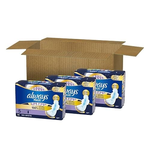Always Maxi Overnight Pads with Wings, Size 5, Extra Heavy Overnight, Unscented, 72 Count thumbnail 9