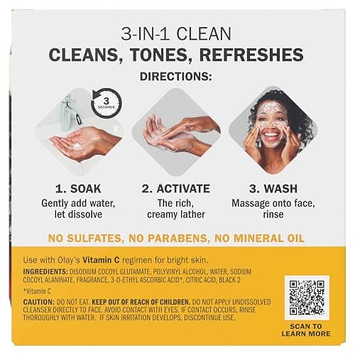 Olay Face Wash, Vitamin C Cleansing Melts, Daily Use Gentle Cleanser, For All Skin Types, Travel Size, Soft Citrus Scent, Water-Activated to Clean, Tone, and Refresh, 64ct (2 Pack x 32ct) thumbnail 12