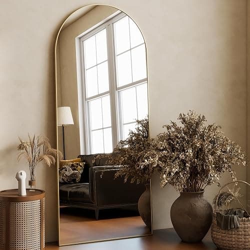 HARRITPURE 64"x21" Arched Full Length Mirror Free Standing Leaning Hanging Mounted Mirror Aluminum Frame Modern Simple Home Decor for Living Room Bedroom Cloakroom, Gold thumbnail 7