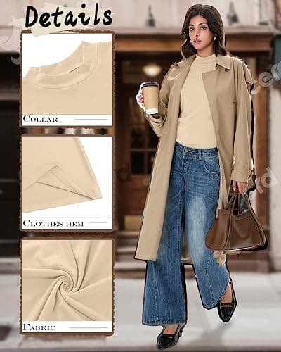 Ficerd 3 Pack Women's Mock Turtleneck Shirts, Long Sleeve Mock Neck Pullover Tops Slim Fitted Stretch Undershirt Tee Blouse thumbnail 4