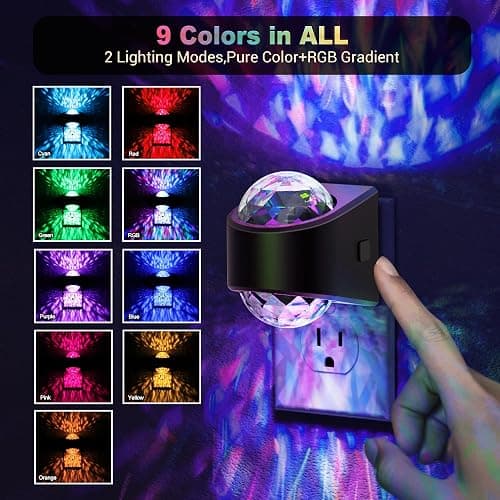 JandCase Night Lights Plug into Wall,2 Pack Star Projector RGB Night Light with 9 Color Change, Automatic Galaxy Nightlight Plug in with Light Sensor for Bathroom Hallway Room Decor thumbnail 2