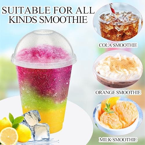 Ninehaoou 6 Set Slushie Cups with Dome Lids and Straws Detachable Spoon Straws Reusable Plastic Iced Coffee Cups Smoothie Tumbler for Birthdays Summer Party Supplies(Transparent White,16 oz) thumbnail 4