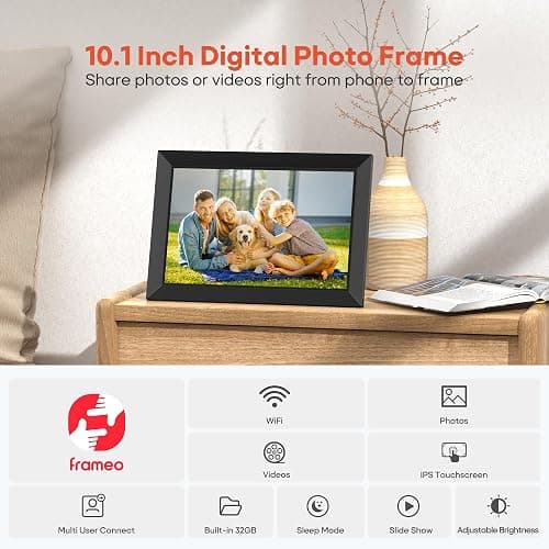 BIGASUO Digital Picture Frame, 10.1" Frameo Digital Frame WiFi with 32GB Memory, 1280x800 IPS Touch Screen, Send Photos/Videos from Your Phone Anywhere, Photo Gifts for Parents and Grandparents thumbnail 7